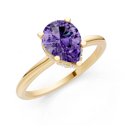 Amethyst Pear Hidden Double Halo Engagement Ring