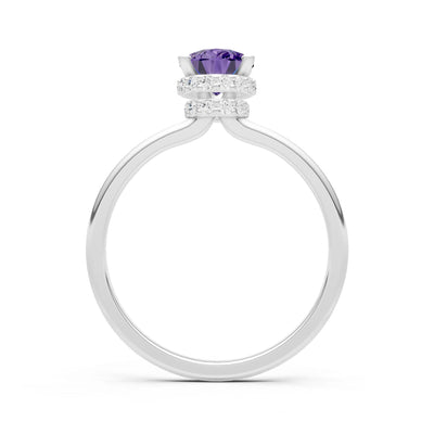 Amethyst Pear Hidden Double Halo Engagement Ring