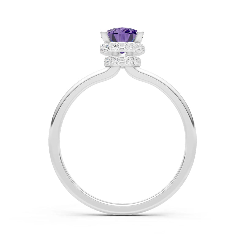 Amethyst Pear Hidden Double Halo Engagement Ring