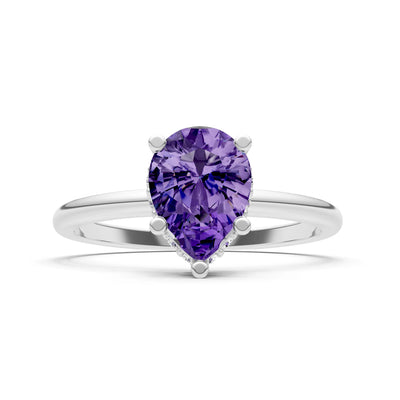 Amethyst Pear Hidden Double Halo Engagement Ring