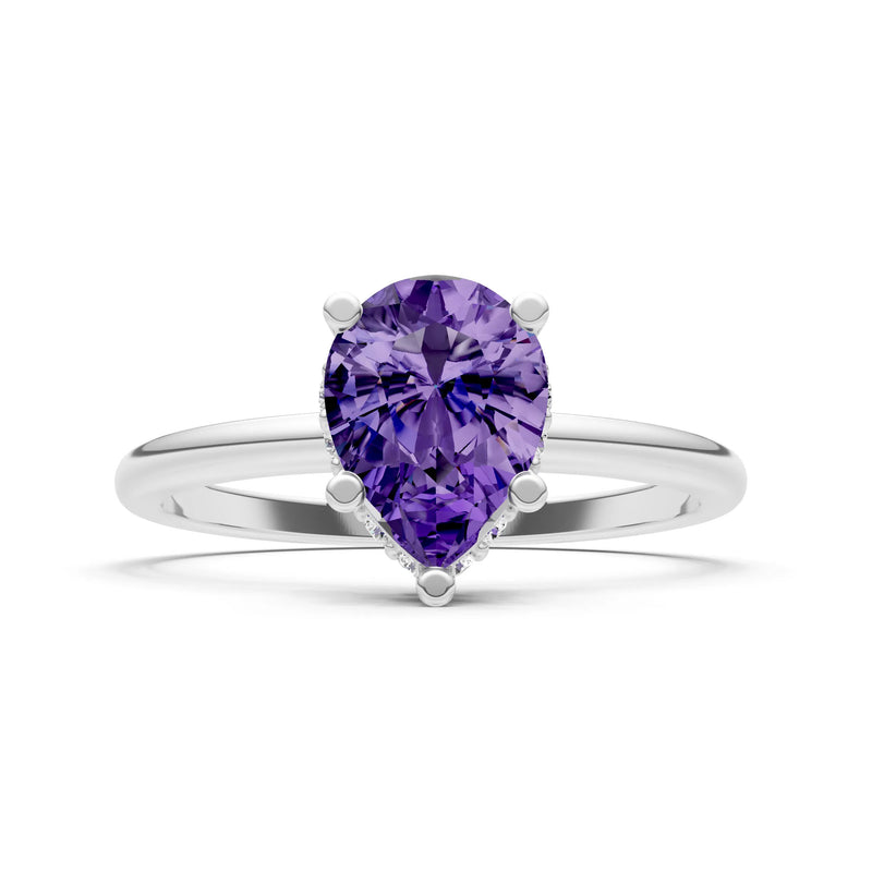 Amethyst Pear Hidden Double Halo Engagement Ring
