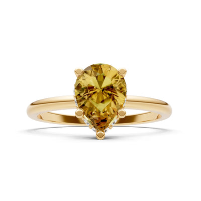 Citrine Pear Hidden Double Halo Engagement Ring