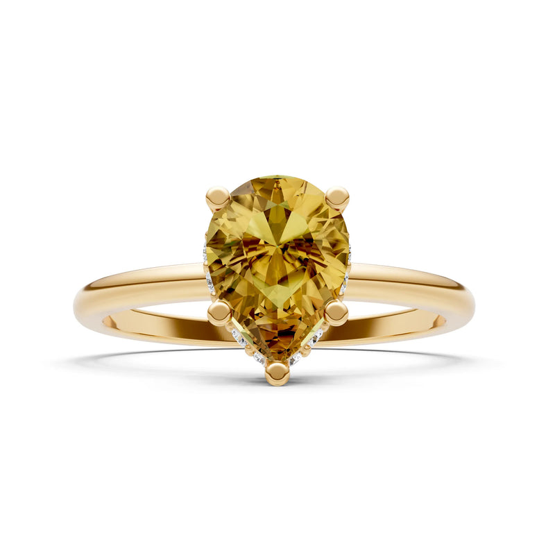 Citrine Pear Hidden Double Halo Engagement Ring