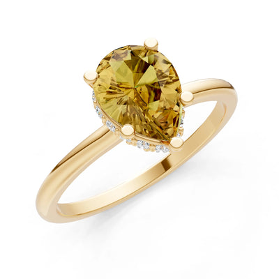 Citrine Pear Hidden Double Halo Engagement Ring