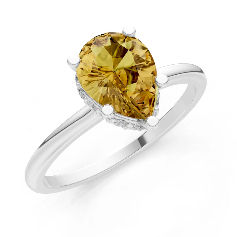 Pear Hidden Double Halo Engagement Ring