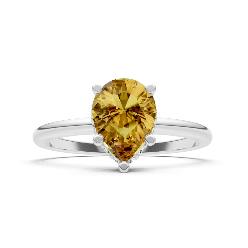 Citrine Pear Hidden Double Halo Engagement Ring
