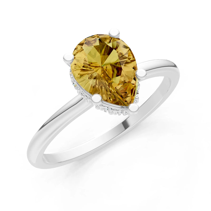 Citrine Pear Hidden Double Halo Engagement Ring