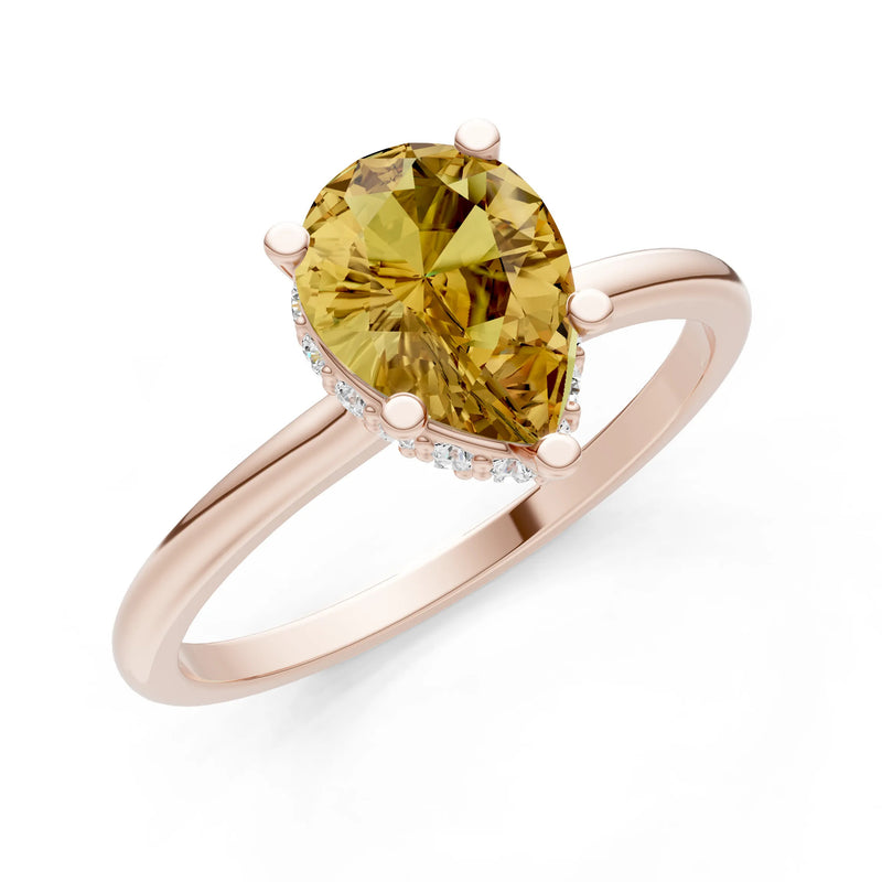 Pear Hidden Double Halo Engagement Ring