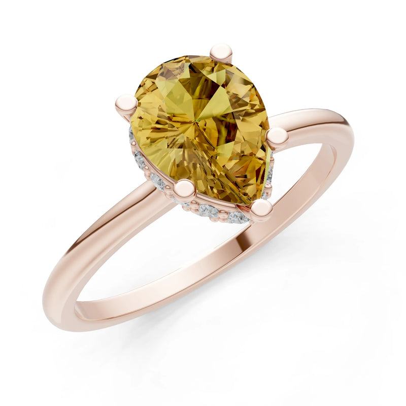 Pear Hidden Double Halo Engagement Ring