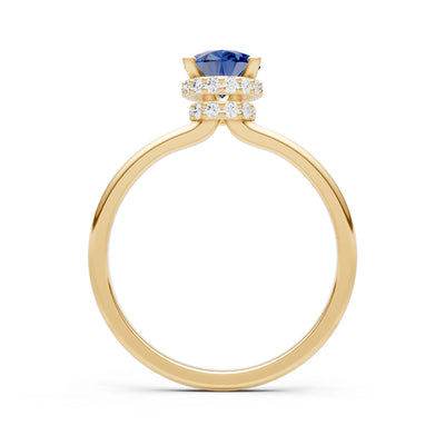 Blue Sapphire Pear Hidden Double Halo Engagement Ring