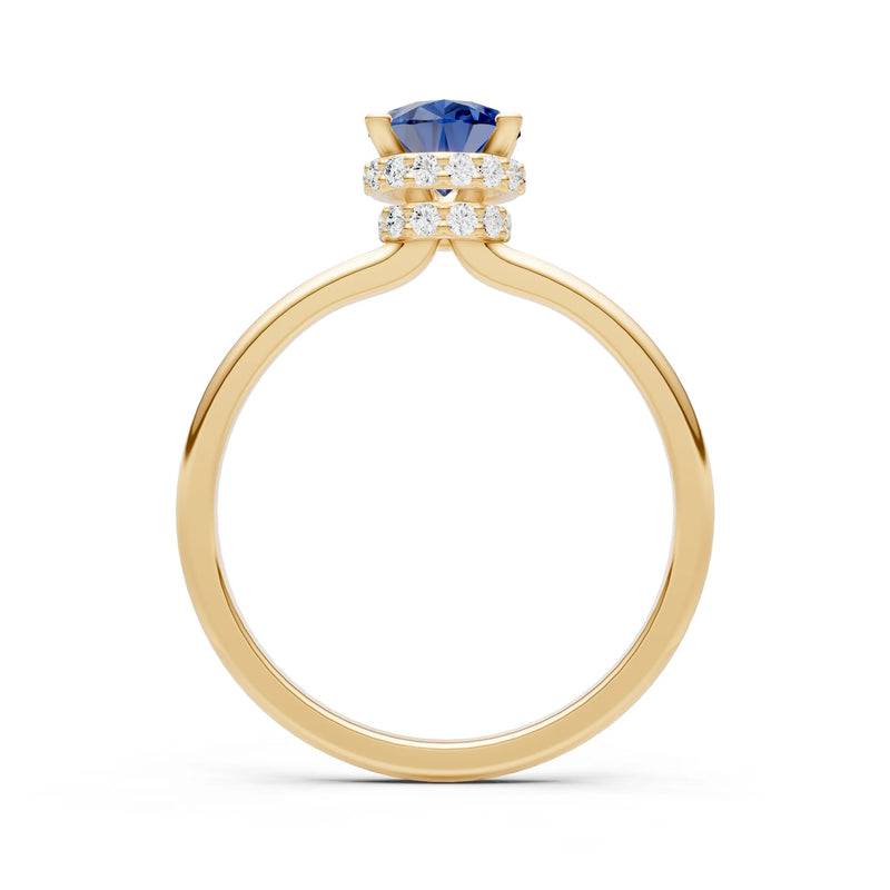 Blue Sapphire Pear Hidden Double Halo Engagement Ring