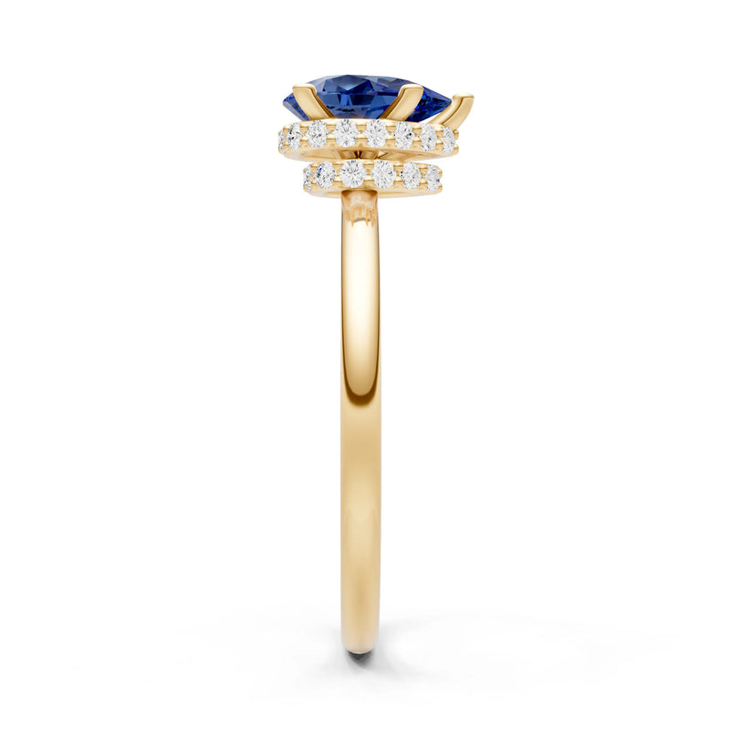 Blue Sapphire Pear Hidden Double Halo Engagement Ring