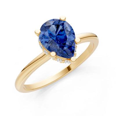 Blue Sapphire Pear Hidden Double Halo Engagement Ring