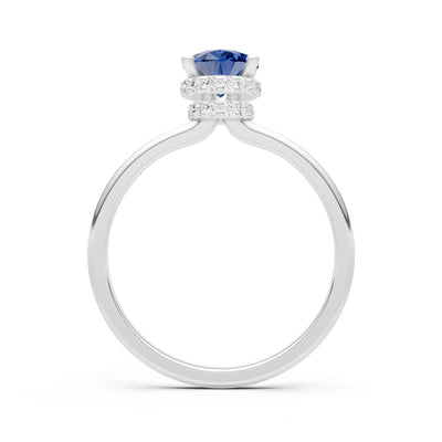 Blue Sapphire Pear Hidden Double Halo Engagement Ring