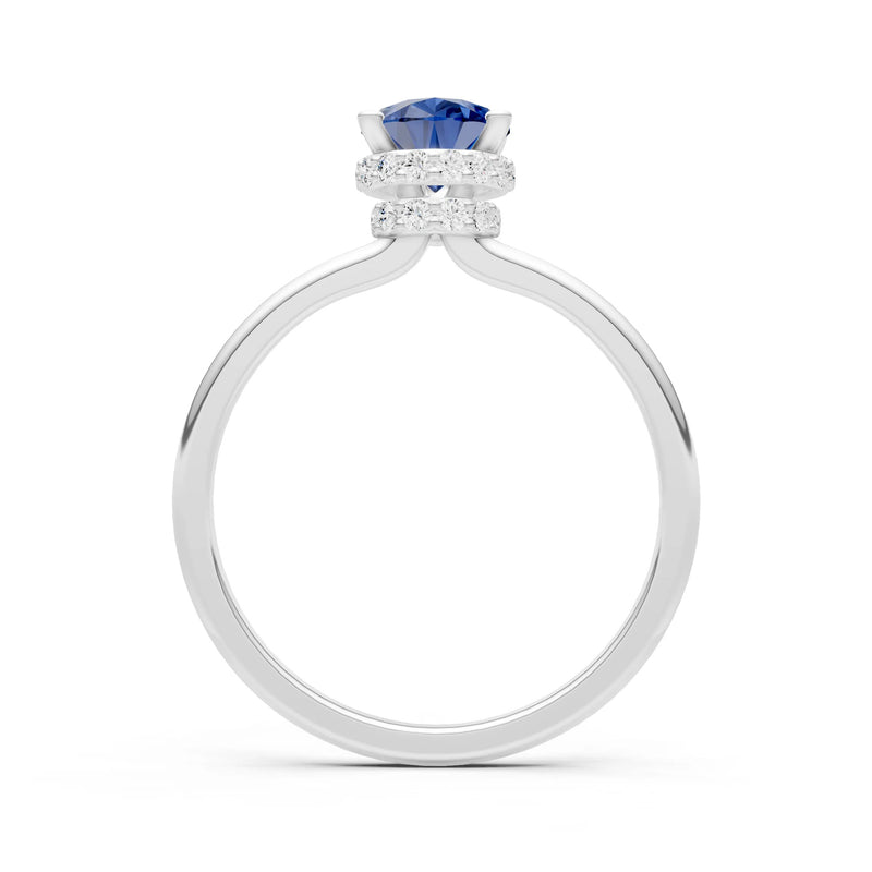 Blue Sapphire Pear Hidden Double Halo Engagement Ring