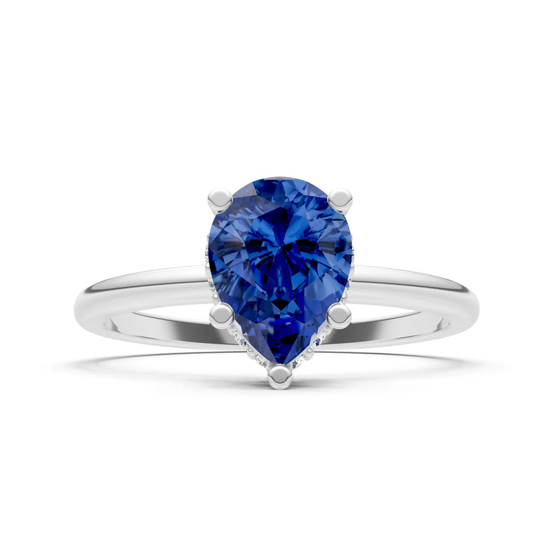 Blue Sapphire Pear Hidden Double Halo Engagement Ring