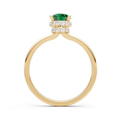 Emerald Pear Hidden Double Halo Engagement Ring
