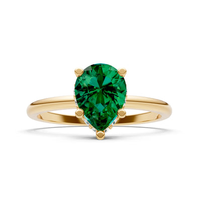 Emerald Pear Hidden Double Halo Engagement Ring