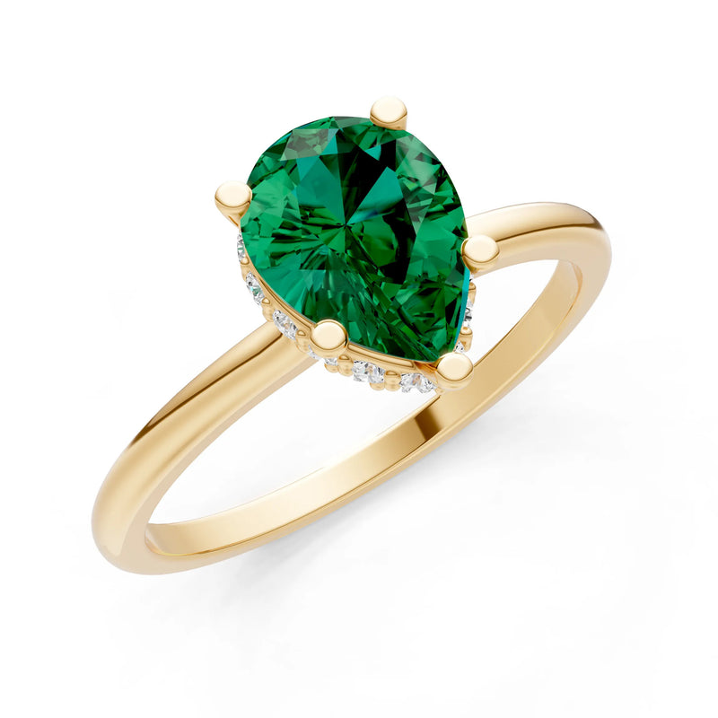 Emerald Pear Hidden Double Halo Engagement Ring