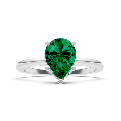 Emerald Pear Hidden Double Halo Engagement Ring