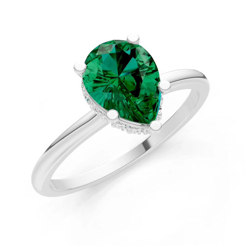 Emerald Pear Hidden Double Halo Engagement Ring