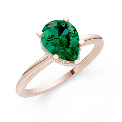 Emerald Pear Hidden Double Halo Engagement Ring