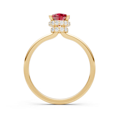 Ruby Pear Hidden Double Halo Engagement Ring