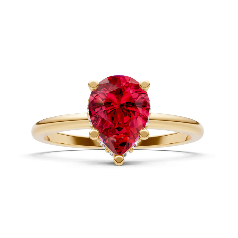 Ruby Pear Hidden Double Halo Engagement Ring
