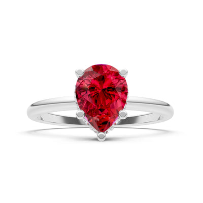 Ruby Pear Hidden Double Halo Engagement Ring