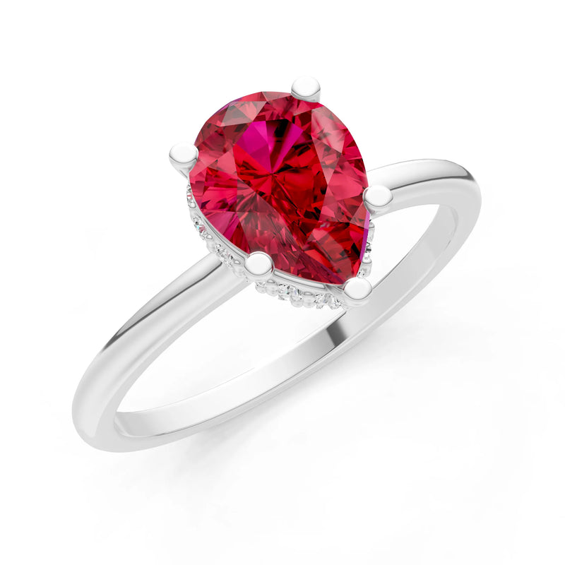 Ruby Pear Hidden Double Halo Engagement Ring