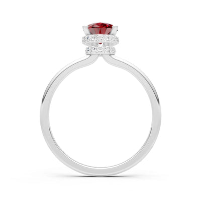 Garnet Pear Hidden Double Halo Engagement Ring