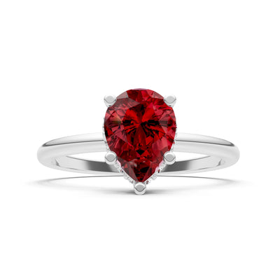 Garnet Pear Hidden Double Halo Engagement Ring