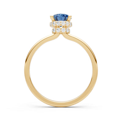 London Blue Topaz Pear Hidden Double Halo Engagement Ring