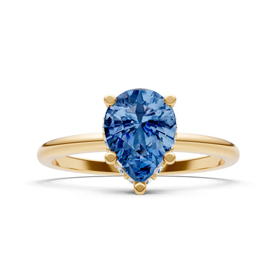 London Blue Topaz Pear Hidden Double Halo Engagement Ring