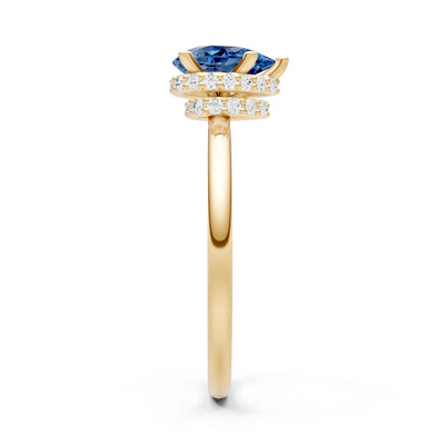 London Blue Topaz Pear Hidden Double Halo Engagement Ring