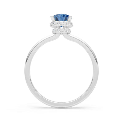London Blue Topaz Pear Hidden Double Halo Engagement Ring