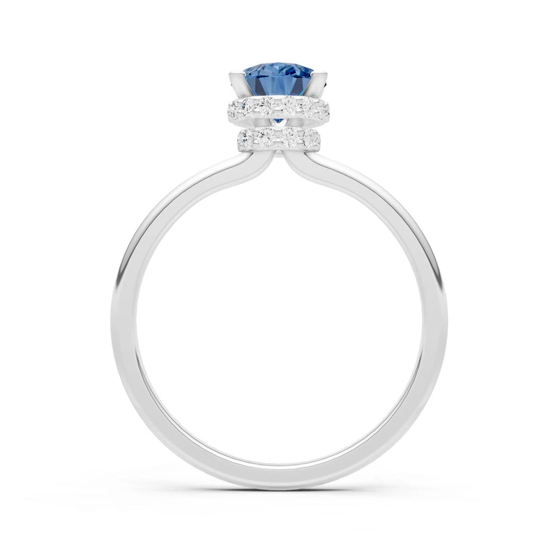 London Blue Topaz Pear Hidden Double Halo Engagement Ring
