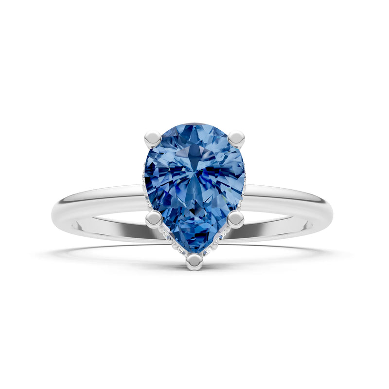 London Blue Topaz Pear Hidden Double Halo Engagement Ring
