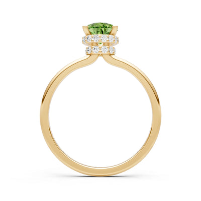 Peridot Pear Hidden Double Halo Engagement Ring