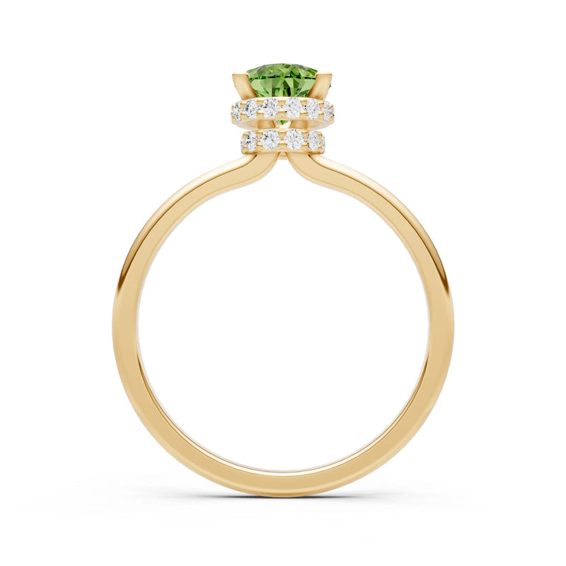 Peridot Pear Hidden Double Halo Engagement Ring