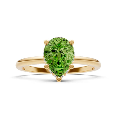 Peridot Pear Hidden Double Halo Engagement Ring