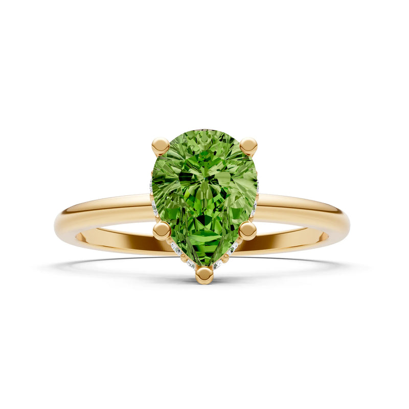 Peridot Pear Hidden Double Halo Engagement Ring