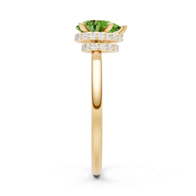 Peridot Pear Hidden Double Halo Engagement Ring