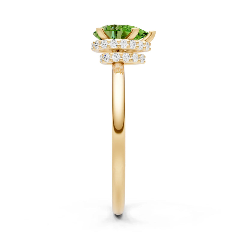 Peridot Pear Hidden Double Halo Engagement Ring