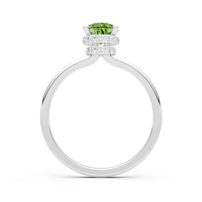 Peridot Pear Hidden Double Halo Engagement Ring