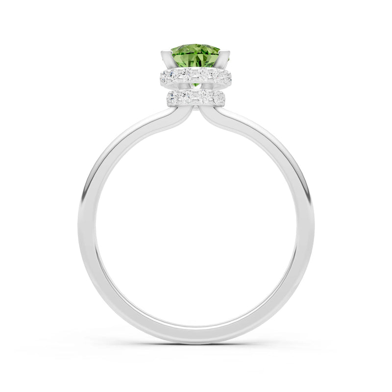 Peridot Pear Hidden Double Halo Engagement Ring