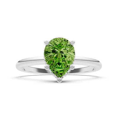 Peridot Pear Hidden Double Halo Engagement Ring