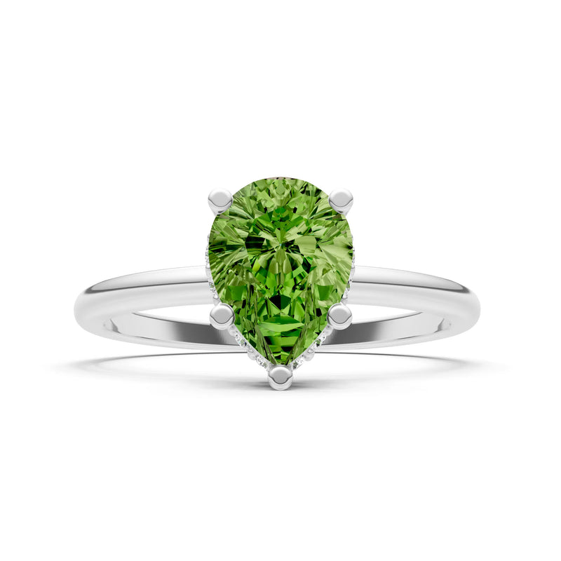 Peridot Pear Hidden Double Halo Engagement Ring