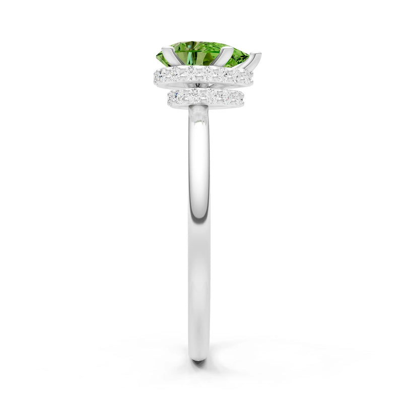 Peridot Pear Hidden Double Halo Engagement Ring