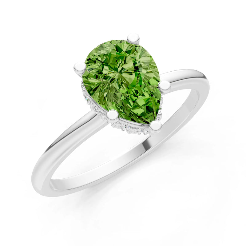 Peridot Pear Hidden Double Halo Engagement Ring